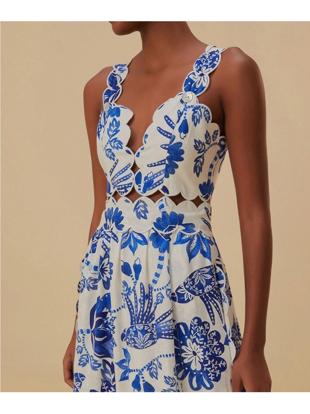 FARM Rio Blue and White Floral Cutout Midi Dress - Picture 2 of 4